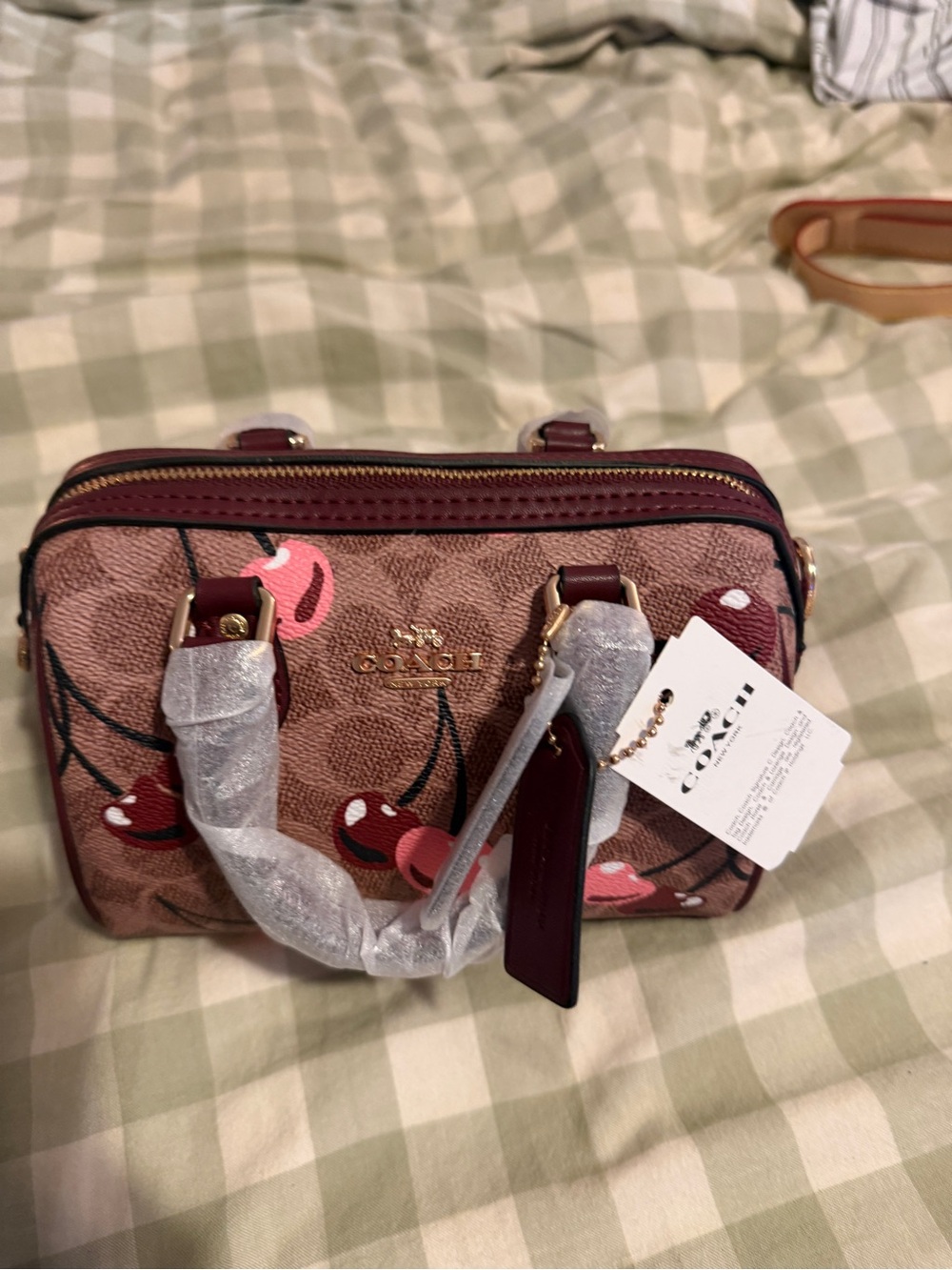 Coach Cherry Print Mini Satchel in Brown/Red